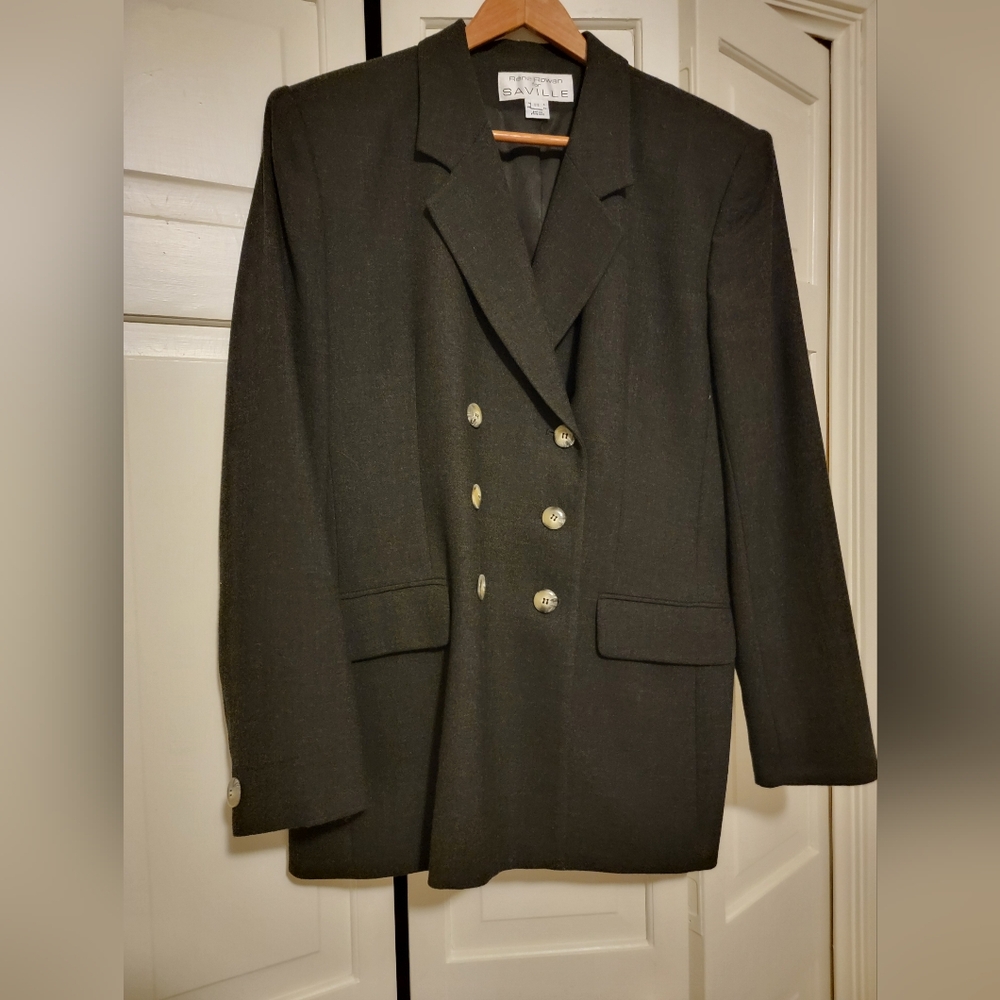 Rena Rowan For Saville Women's Black Double-Breasted Blazer Size 14 EUC